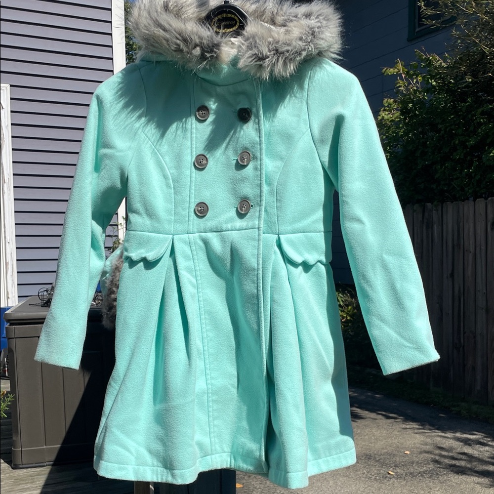 Cat & Jack Mint Pea Coat with Faux Fur Hood